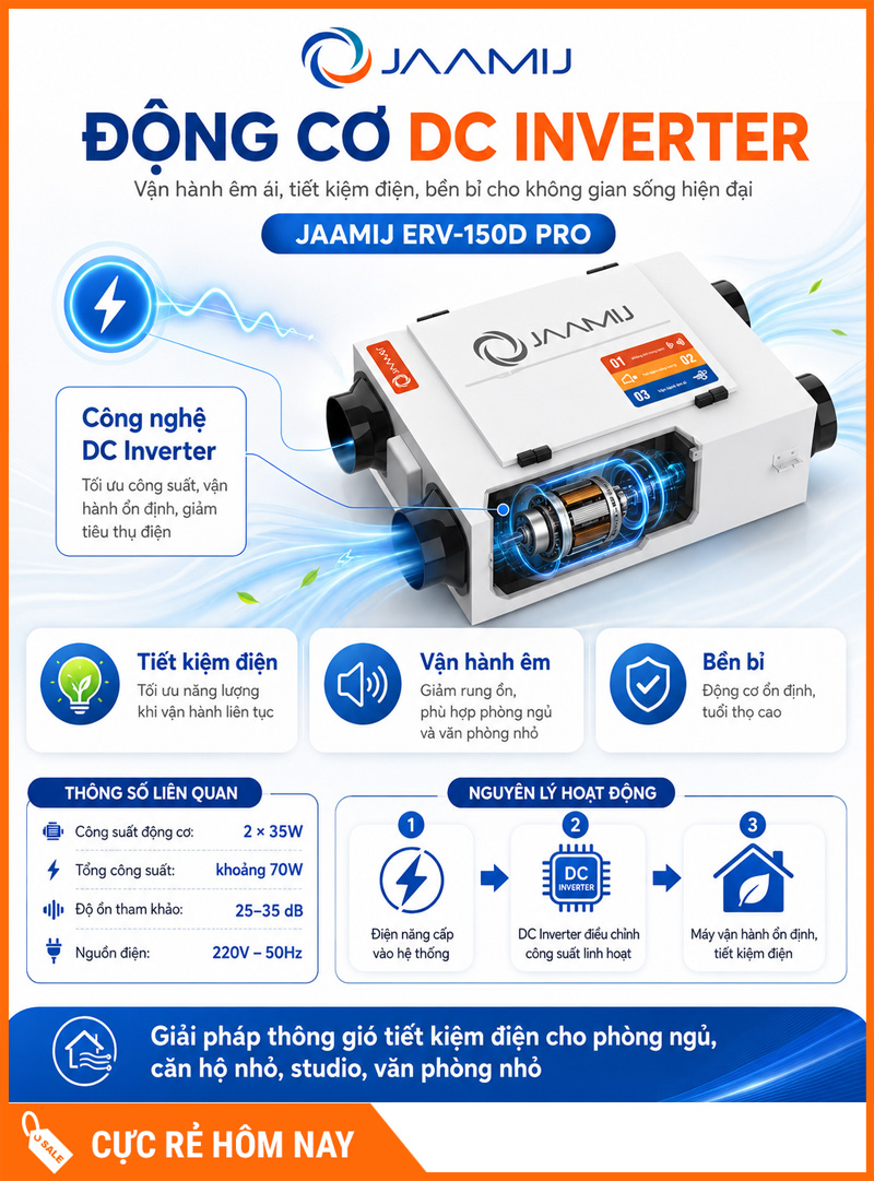 Máy Cấp Khí Tươi 2 Chiều JaamiJ ERV-150D Pro