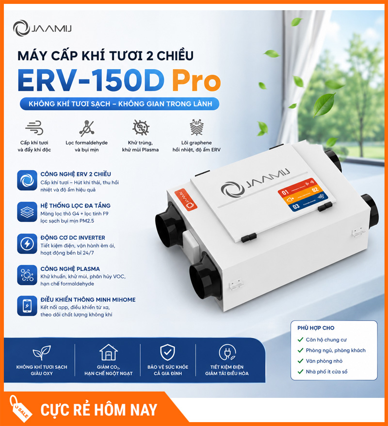 Máy Cấp Khí Tươi 2 Chiều JaamiJ ERV-150D Pro