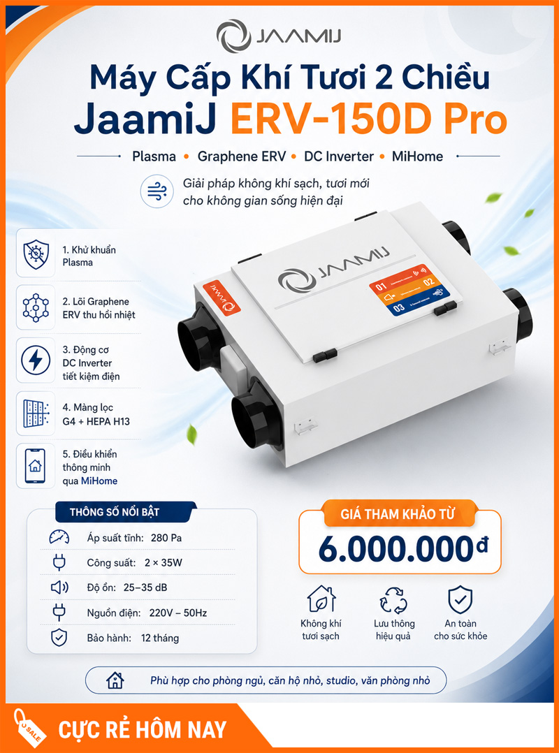 Máy Cấp Khí Tươi 2 Chiều JaamiJ ERV-150D Pro