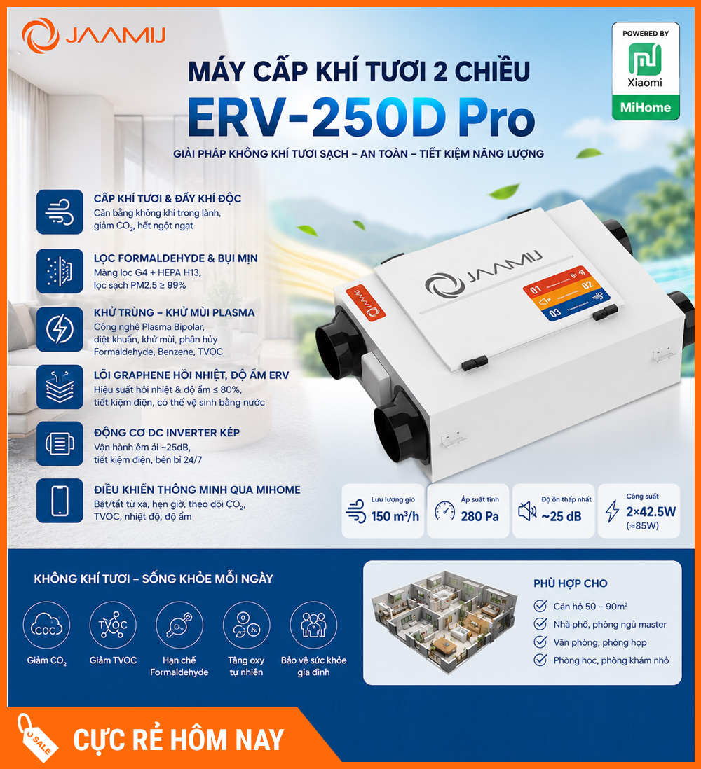 Máy Cấp Khí Tươi 2 Chiều JaamiJ ERV-250D Pro