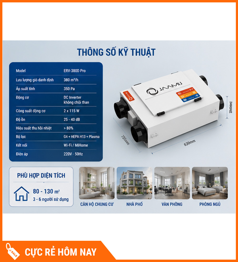 Máy Cấp Khí Tươi 2 Chiều JaamiJ ERV-380D Pro