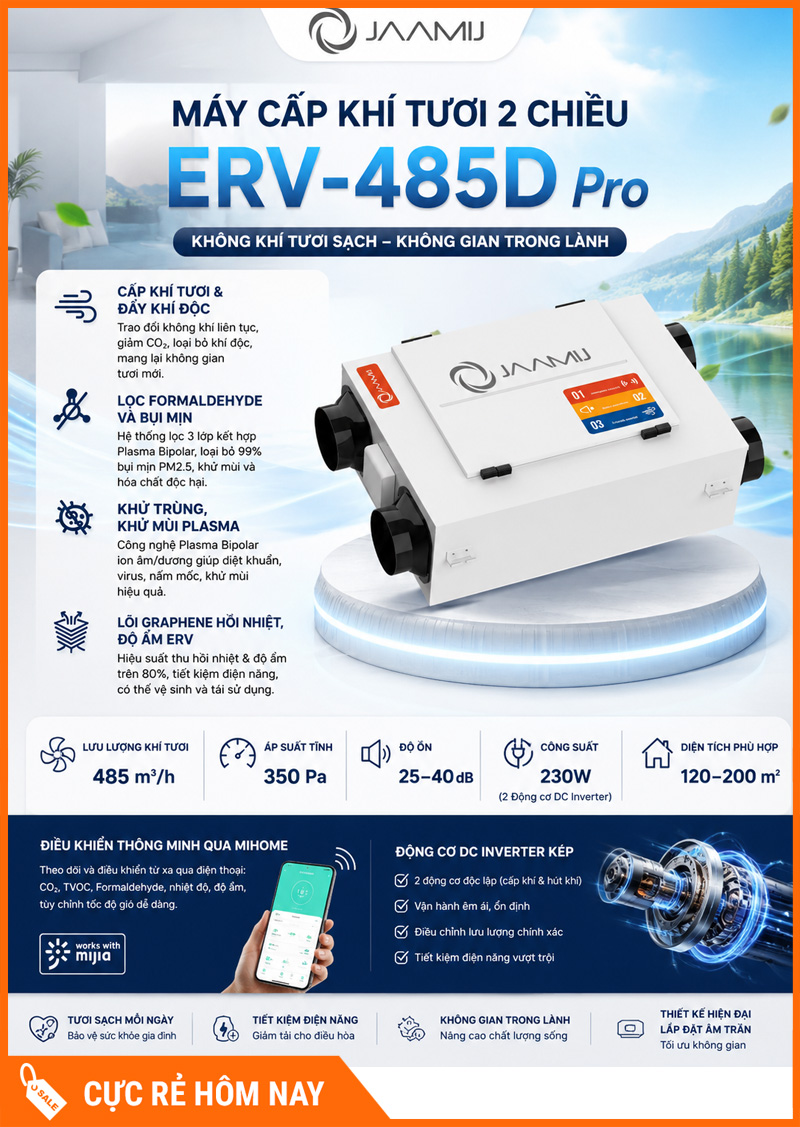 Máy Cấp Khí Tươi 2 Chiều JaamiJ ERV-485D Pro