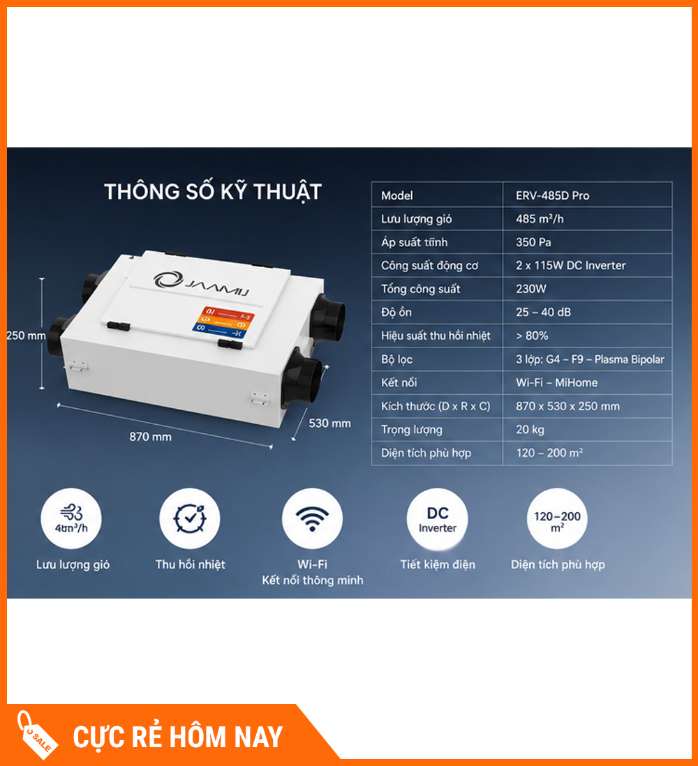 Máy Cấp Khí Tươi 2 Chiều JaamiJ ERV-485D Pro
