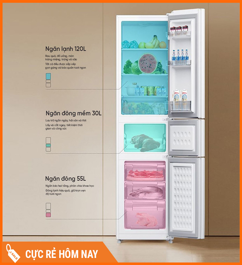 Tủ Lạnh Xiaomi Mijia 205L 3 Cánh Có Ngăn Đông Mềm