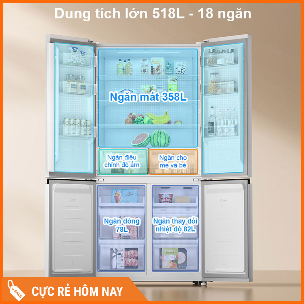 Tủ lạnh Xiaomi Mijia 518L, 4 cánh, thiết kế âm tường